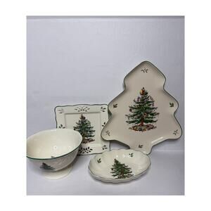 Spode Christmas Tree Serving Plates Dishes Down Christmas Compote Set of 4